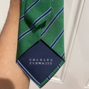 Charles Tyrwhitt Green and Navy Striped Men's Tie Sz OS